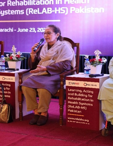 Kishwer Zehra, a Member of National Assembly, speaks at the ReLAB-HS launch in Pakistan.