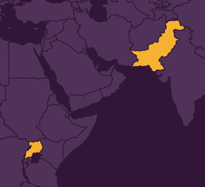 relab-countries Uganda and Pakistan highlighted on a map